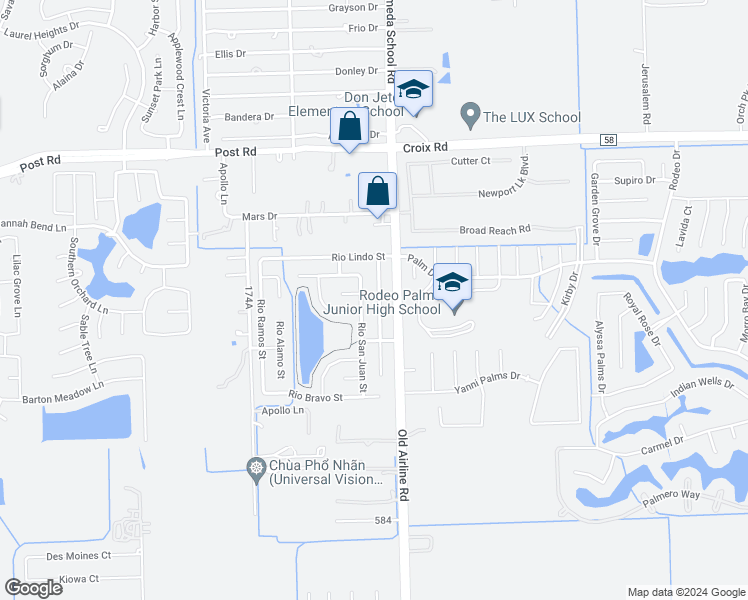 map of restaurants, bars, coffee shops, grocery stores, and more near 5406 Rio Sabinas Street in Rosharon
