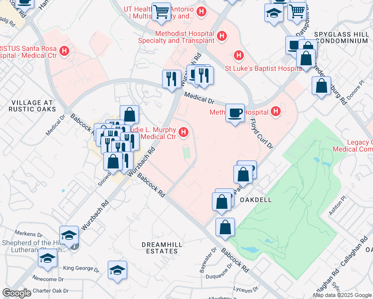 map of restaurants, bars, coffee shops, grocery stores, and more near in San Antonio