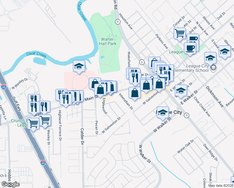 map of restaurants, bars, coffee shops, grocery stores, and more near 710 West Main Street in League City