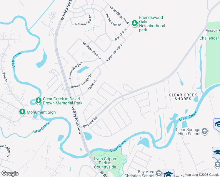 map of restaurants, bars, coffee shops, grocery stores, and more near 1224 Abigail Lane in Friendswood