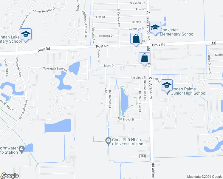 map of restaurants, bars, coffee shops, grocery stores, and more near 5409 Rio Ramos Street in Rosharon