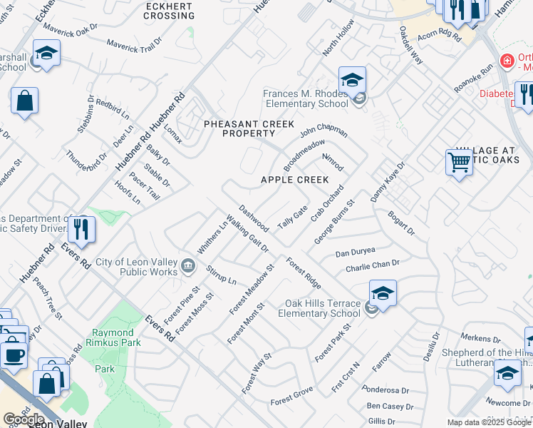 map of restaurants, bars, coffee shops, grocery stores, and more near 6331 Scrub Jay in San Antonio