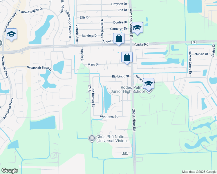 map of restaurants, bars, coffee shops, grocery stores, and more near 12716 Rio Nueces Lane in Rosharon