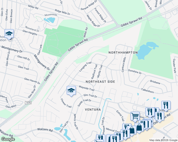 map of restaurants, bars, coffee shops, grocery stores, and more near 7914 Millers Trail in San Antonio