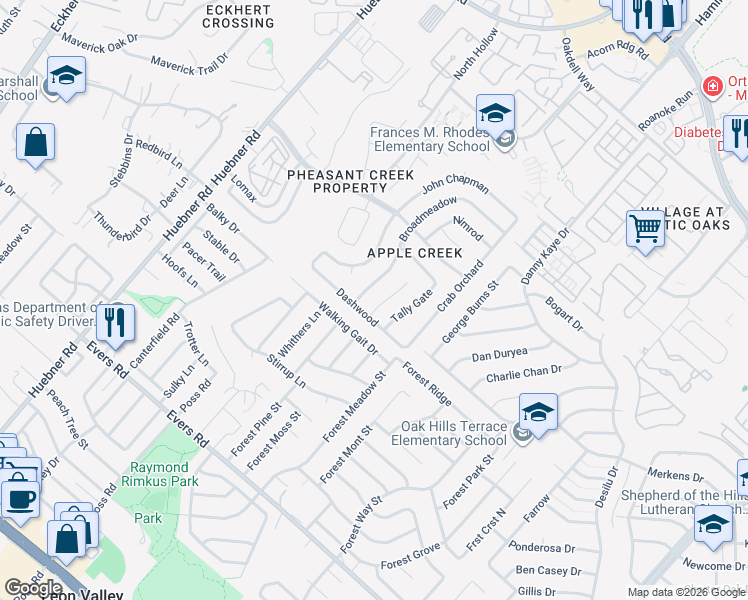 map of restaurants, bars, coffee shops, grocery stores, and more near 6331 Scrub Jay in San Antonio