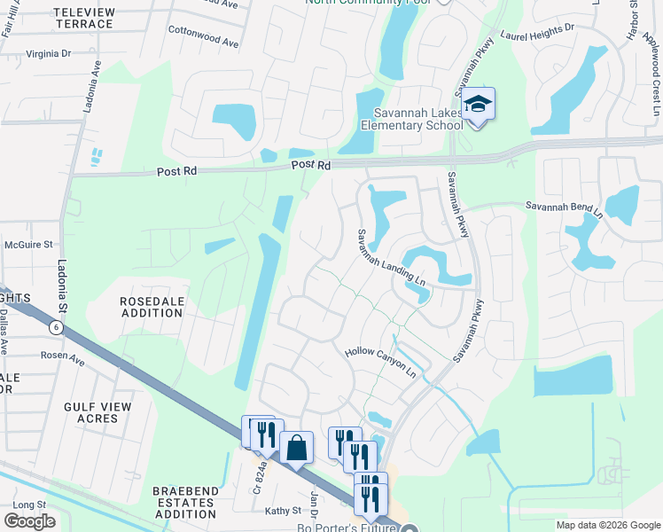 map of restaurants, bars, coffee shops, grocery stores, and more near 5405 Amber Sky Lane in Rosharon