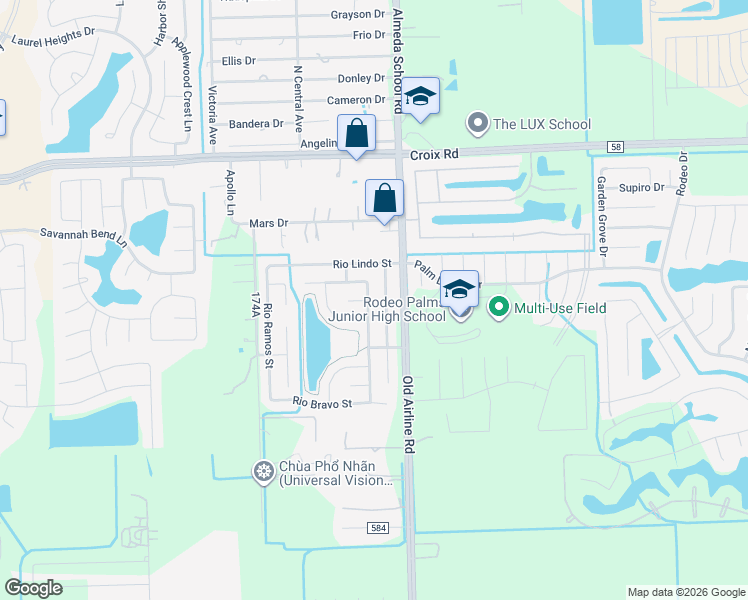 map of restaurants, bars, coffee shops, grocery stores, and more near 5401 Rio San Juan Street in Rosharon