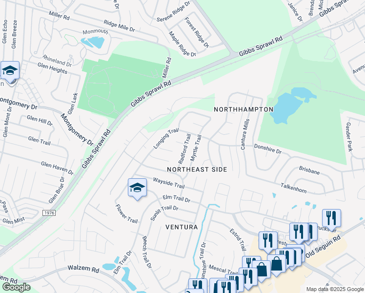 map of restaurants, bars, coffee shops, grocery stores, and more near 7914 Millers Trail in San Antonio