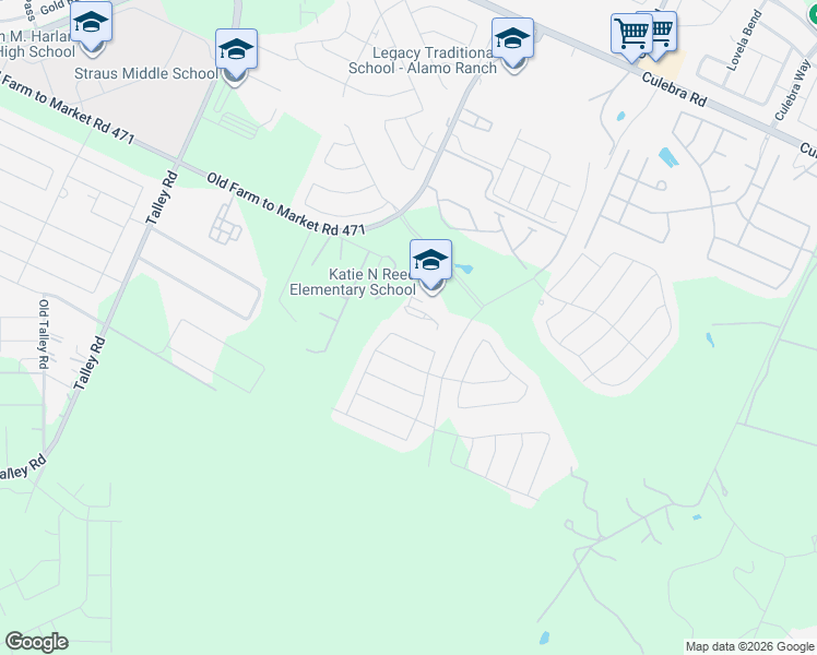 map of restaurants, bars, coffee shops, grocery stores, and more near Pvt Road in San Antonio