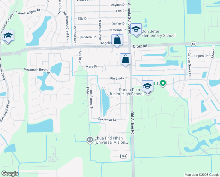 map of restaurants, bars, coffee shops, grocery stores, and more near 12709 Rio Nueces Lane in Rosharon