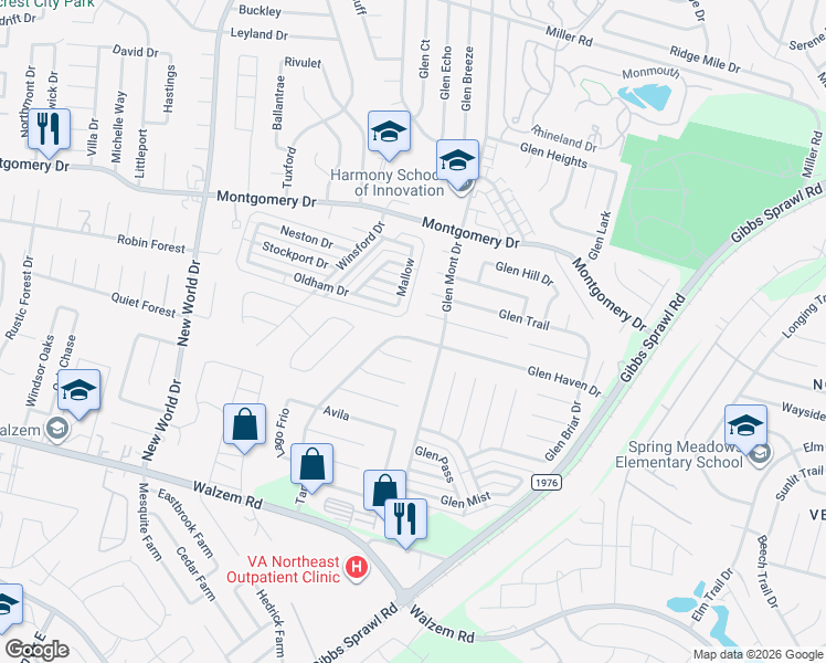 map of restaurants, bars, coffee shops, grocery stores, and more near 7681 Tarrasa in San Antonio