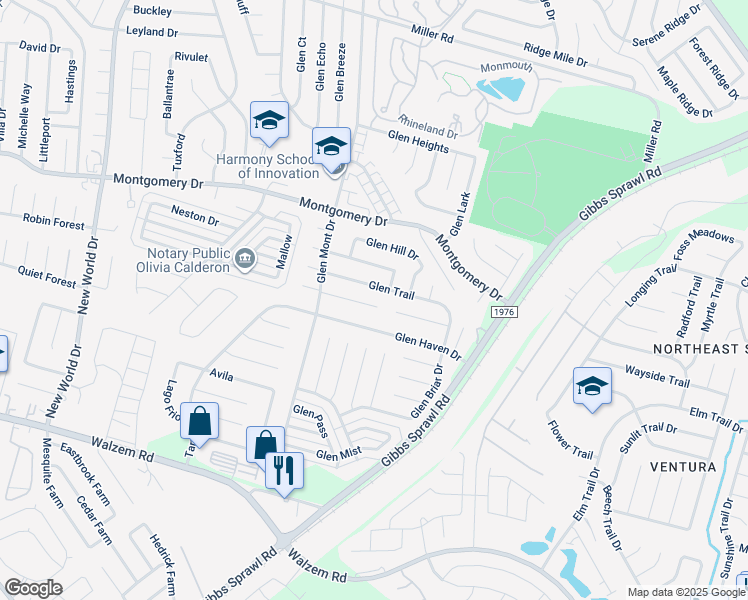 map of restaurants, bars, coffee shops, grocery stores, and more near 7143 Glen Grove Drive in San Antonio