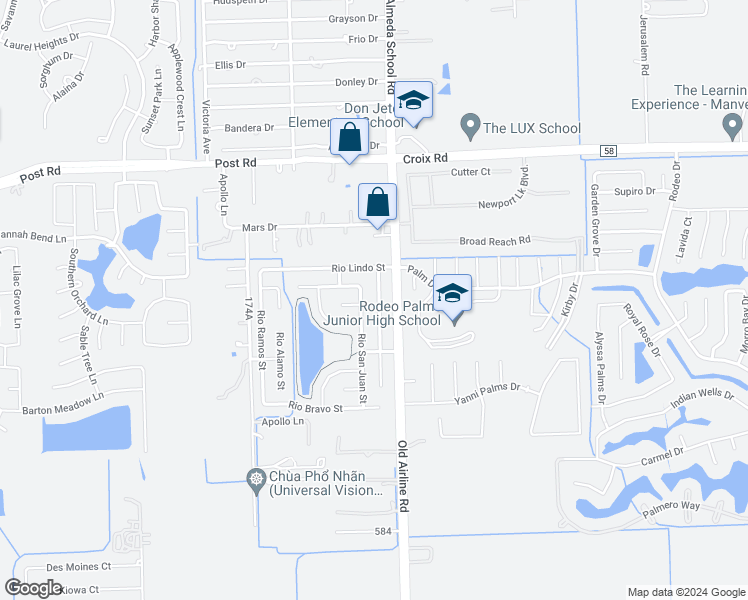 map of restaurants, bars, coffee shops, grocery stores, and more near 5316 Rio Sabinas Street in Rosharon