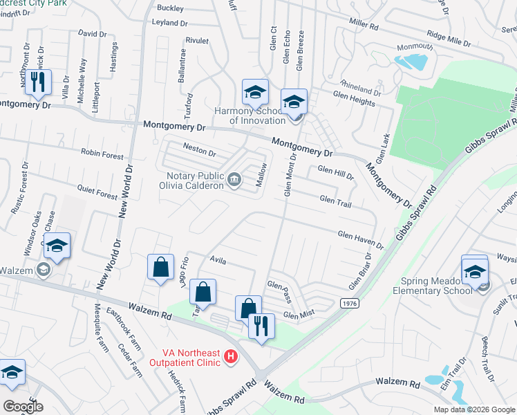 map of restaurants, bars, coffee shops, grocery stores, and more near 7681 Tarrasa in San Antonio