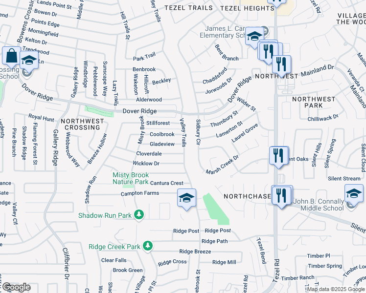 map of restaurants, bars, coffee shops, grocery stores, and more near 7142 Valley Trails in San Antonio