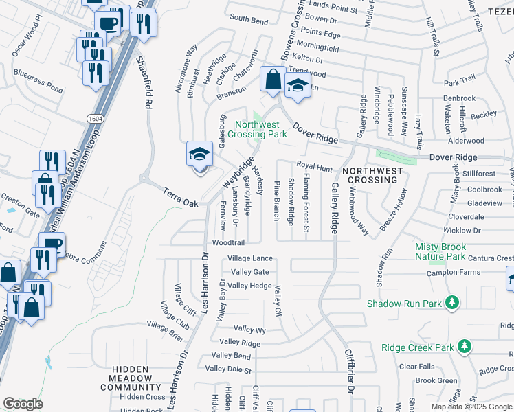 map of restaurants, bars, coffee shops, grocery stores, and more near 7263 Hardesty in San Antonio