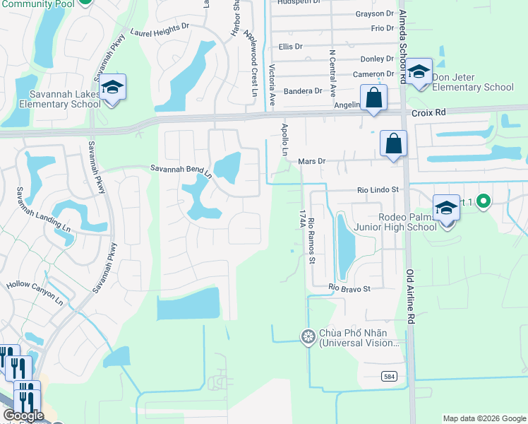 map of restaurants, bars, coffee shops, grocery stores, and more near 5401 Spear Trail Lane in Rosharon