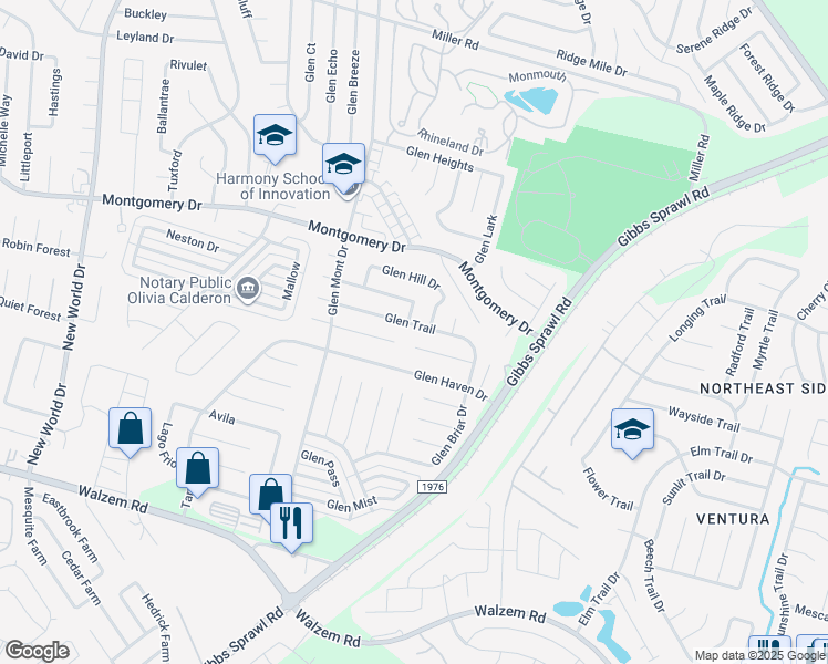 map of restaurants, bars, coffee shops, grocery stores, and more near 7226 Glen Trail in San Antonio