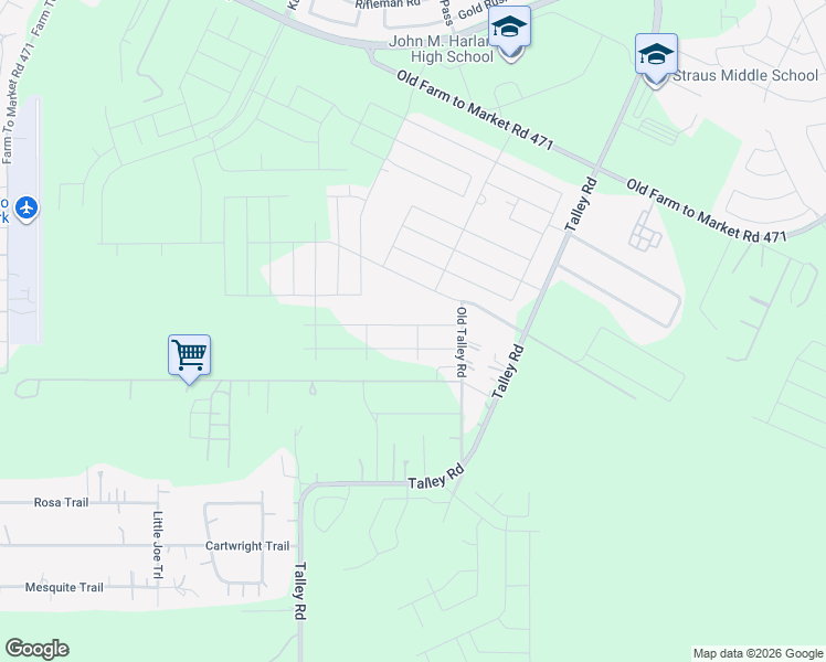 map of restaurants, bars, coffee shops, grocery stores, and more near 7102 Old Talley Road in San Antonio