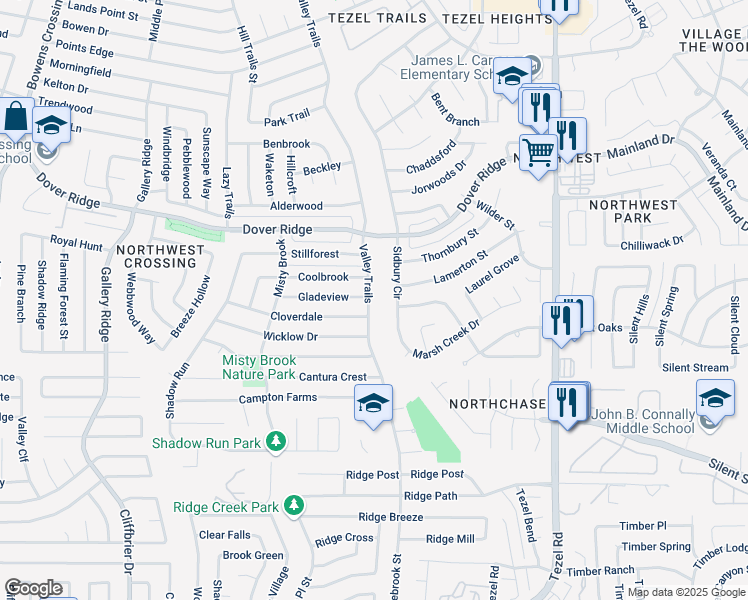 map of restaurants, bars, coffee shops, grocery stores, and more near 7142 Valley Trails in San Antonio