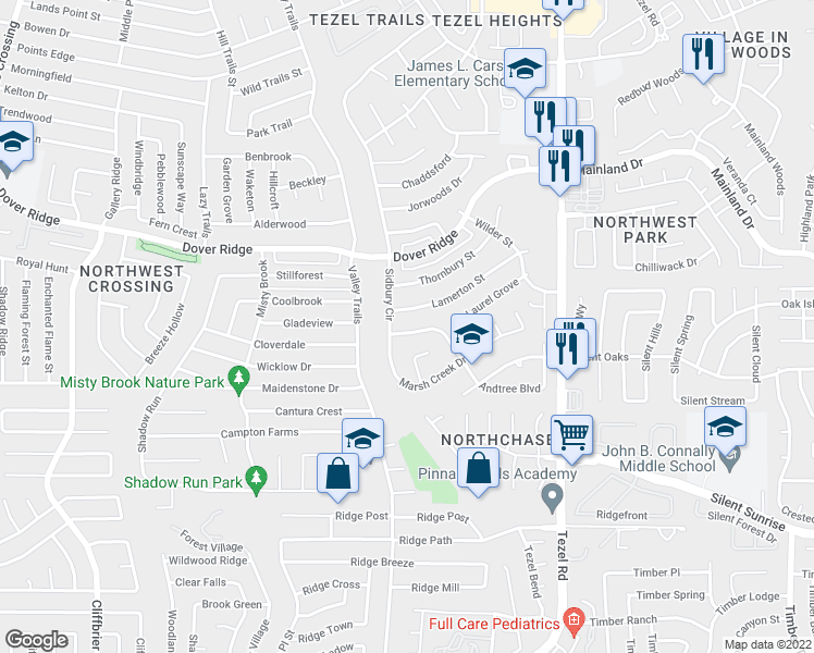 map of restaurants, bars, coffee shops, grocery stores, and more near 9427 Almarion Way in San Antonio