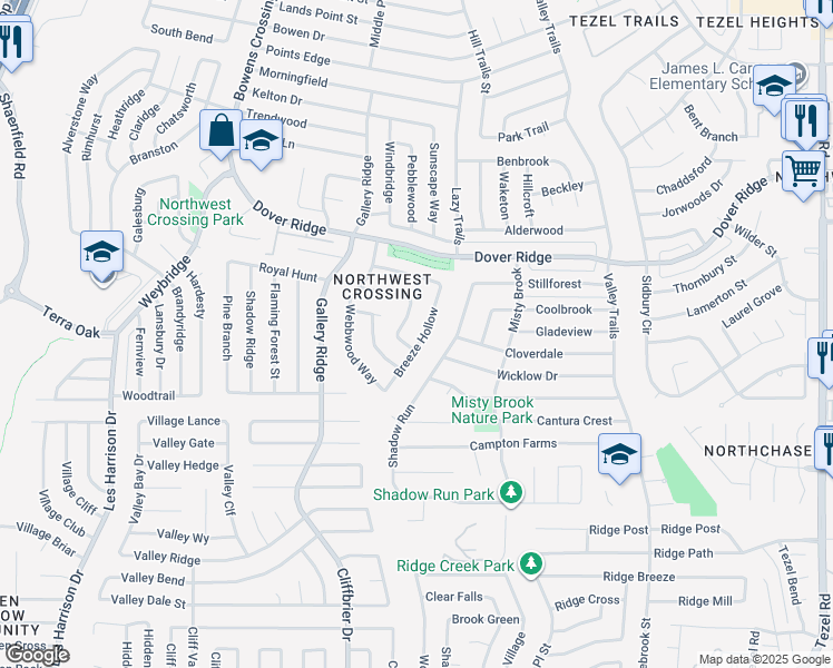 map of restaurants, bars, coffee shops, grocery stores, and more near 7210 Breeze Hollow in San Antonio