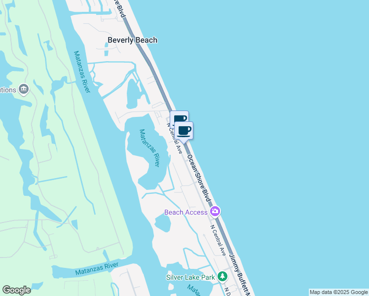 map of restaurants, bars, coffee shops, grocery stores, and more near 2123 Flagler Beach to Marineland Trail in Flagler Beach