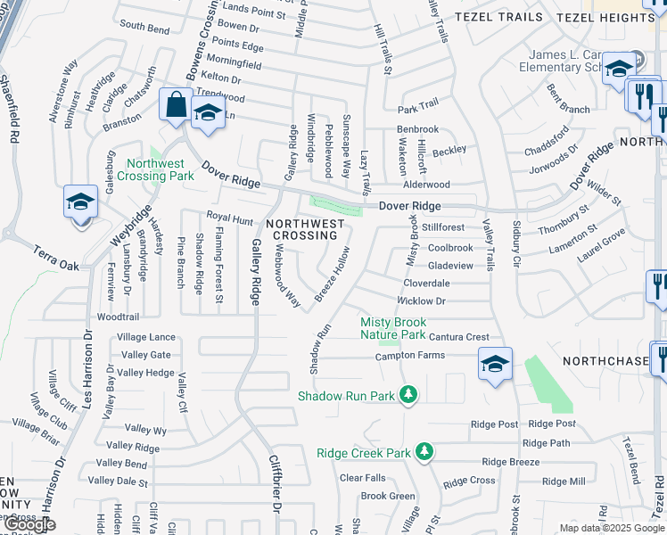 map of restaurants, bars, coffee shops, grocery stores, and more near 7210 Breeze Hollow in San Antonio