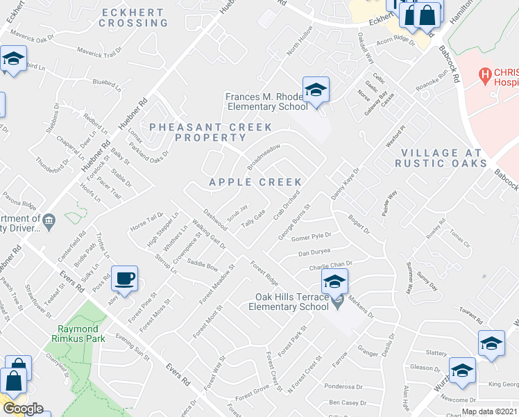 map of restaurants, bars, coffee shops, grocery stores, and more near 6315 Tally Gate in San Antonio