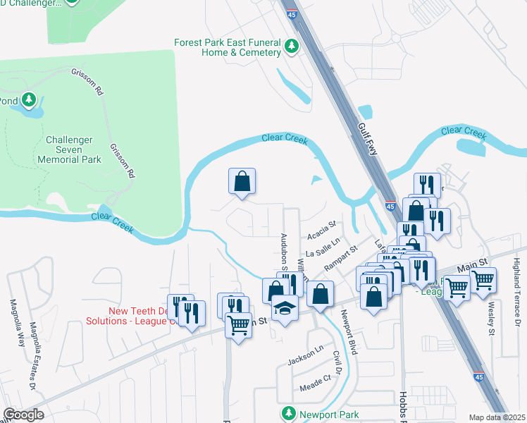 map of restaurants, bars, coffee shops, grocery stores, and more near 511 Chalmette Street in League City