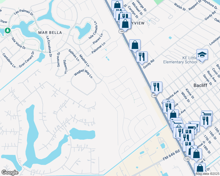 map of restaurants, bars, coffee shops, grocery stores, and more near 4917 Arbor Crest Lane in League City
