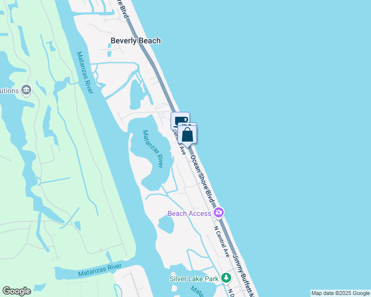 map of restaurants, bars, coffee shops, grocery stores, and more near 2123 Flagler Beach to Marineland Trail in Flagler Beach