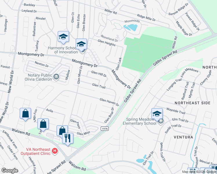 map of restaurants, bars, coffee shops, grocery stores, and more near 7803 Glen Nook Drive in San Antonio