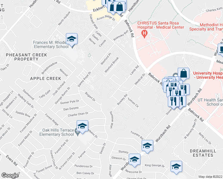 map of restaurants, bars, coffee shops, grocery stores, and more near 7106 Norman Ln in San Antonio