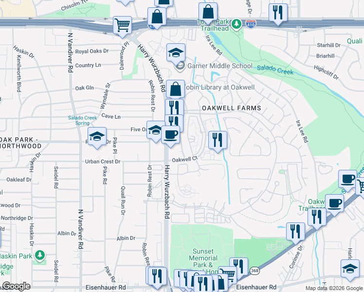 map of restaurants, bars, coffee shops, grocery stores, and more near 20 Lynn Batts Lane in San Antonio