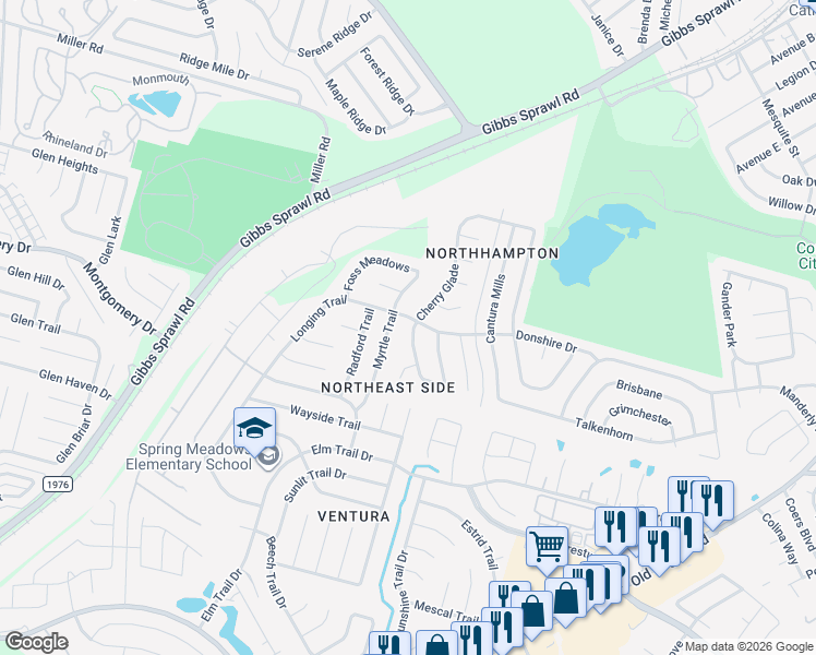 map of restaurants, bars, coffee shops, grocery stores, and more near 8030 Cherry Glade in Converse