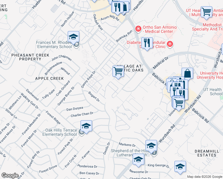 map of restaurants, bars, coffee shops, grocery stores, and more near 7110 Norman Lane in San Antonio