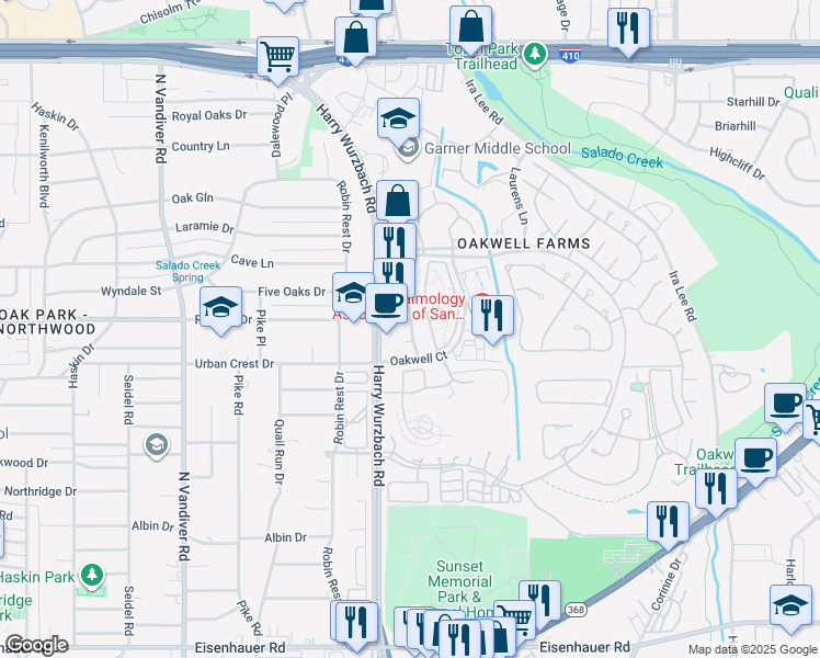 map of restaurants, bars, coffee shops, grocery stores, and more near 33 Lynn Batts Lane in San Antonio