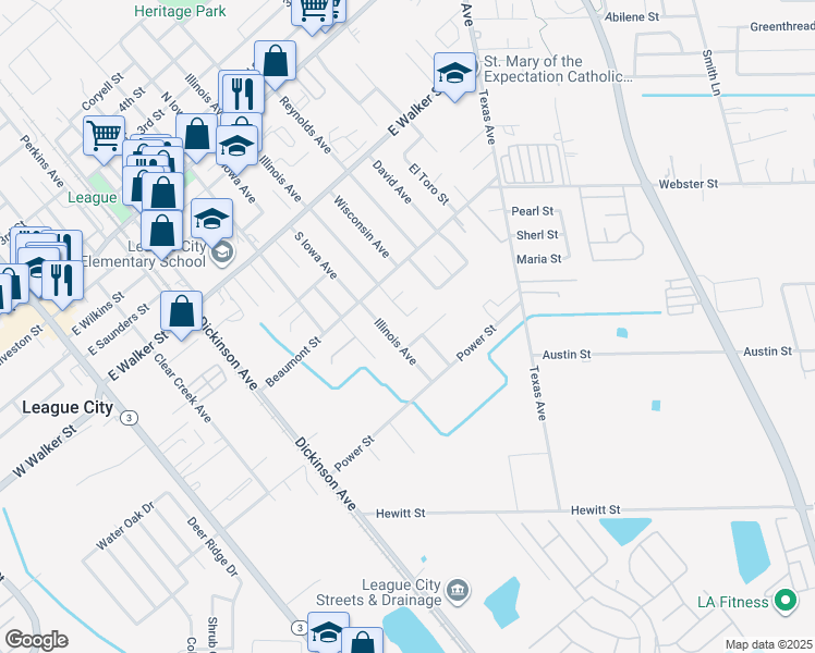 map of restaurants, bars, coffee shops, grocery stores, and more near 817 Courtland View in League City