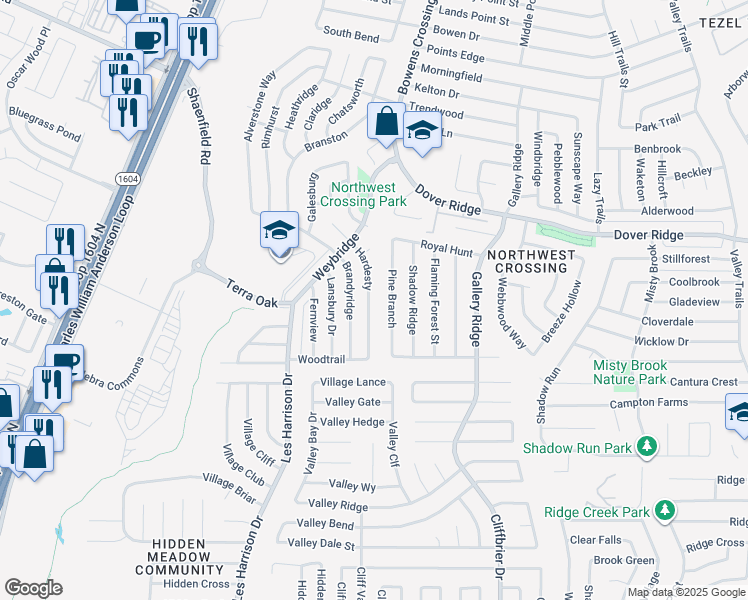 map of restaurants, bars, coffee shops, grocery stores, and more near 7263 Hardesty in San Antonio
