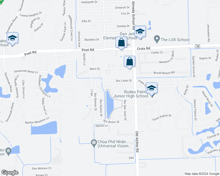 map of restaurants, bars, coffee shops, grocery stores, and more near 12716 Rio Brazos Street in Rosharon