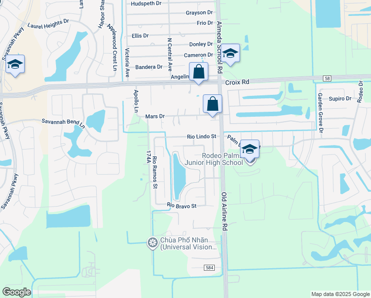 map of restaurants, bars, coffee shops, grocery stores, and more near 12620 Rio Brazos Street in Rosharon