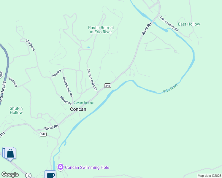 map of restaurants, bars, coffee shops, grocery stores, and more near 1242 County Road 348 in Concan