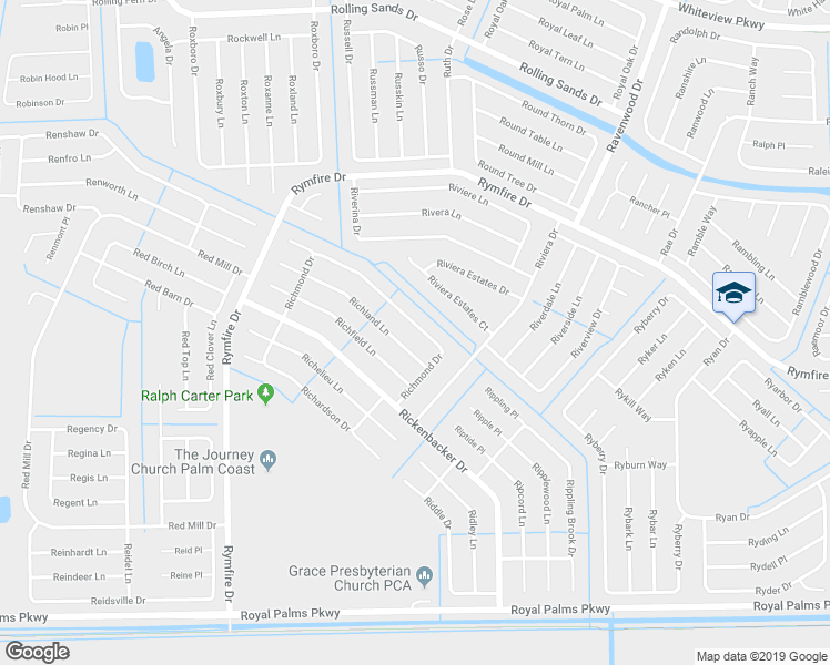 map of restaurants, bars, coffee shops, grocery stores, and more near 48 Richmond Drive in Palm Coast