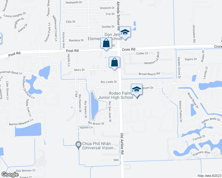 map of restaurants, bars, coffee shops, grocery stores, and more near 5305 Rio San Juan Street in Rosharon