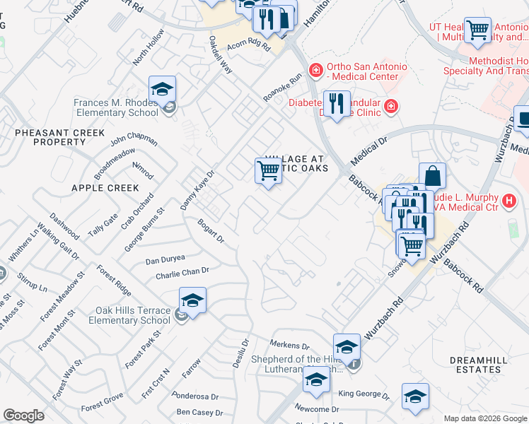 map of restaurants, bars, coffee shops, grocery stores, and more near 7110 Norman Lane in San Antonio