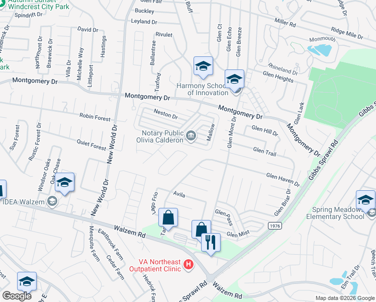 map of restaurants, bars, coffee shops, grocery stores, and more near 7939 Broadwick in San Antonio