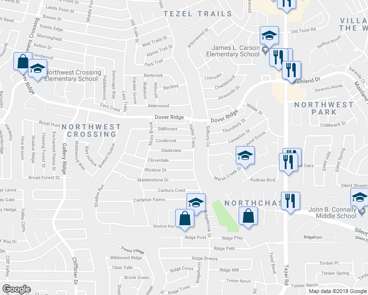 map of restaurants, bars, coffee shops, grocery stores, and more near 9519 Gladeview in San Antonio