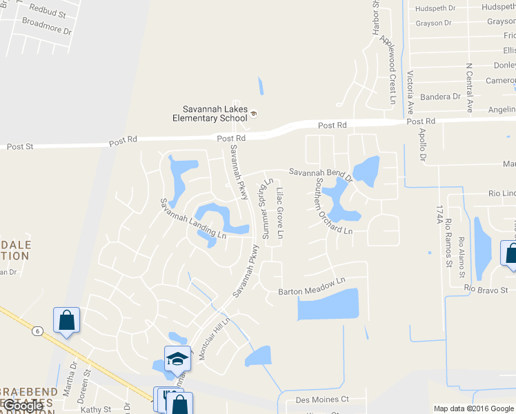 map of restaurants, bars, coffee shops, grocery stores, and more near 5402 Summer Spring Lane in Rosharon