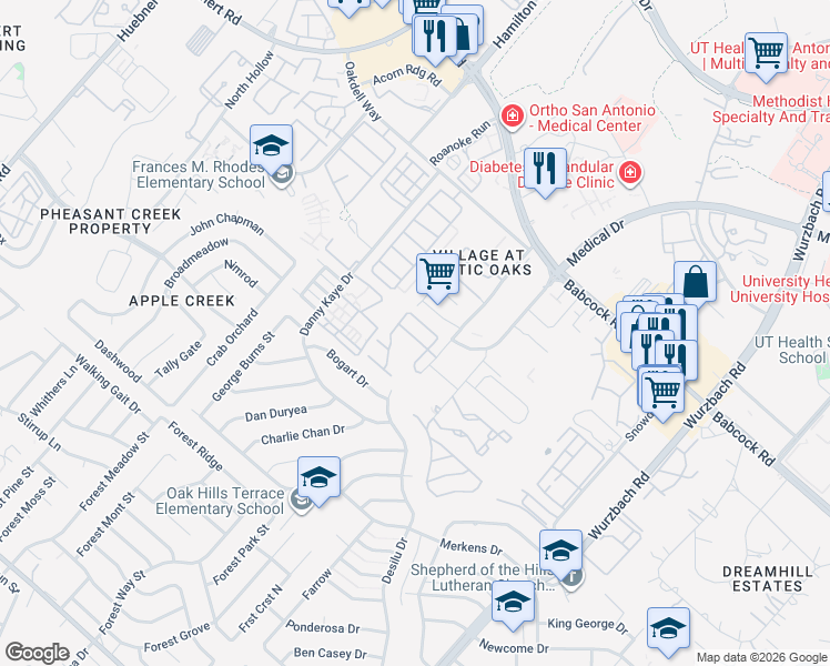 map of restaurants, bars, coffee shops, grocery stores, and more near 7106 Norman Lane in San Antonio